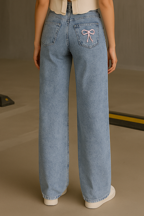 Blush Bow Wide-Leg Denim