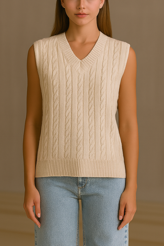 Cable Knit Cream Sweater Vest