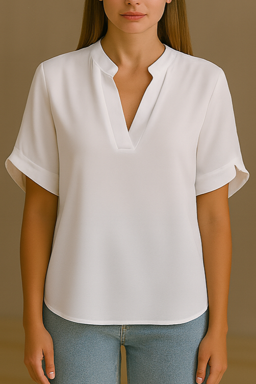 Chic V-Notch Blouse with Petal Sleeves