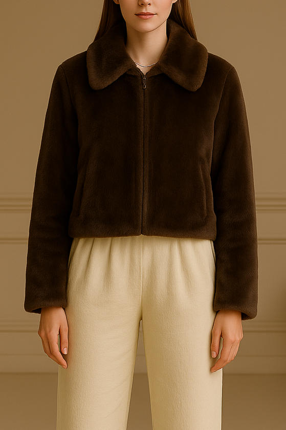 Cocoa Luxe Faux Fur Jacket – Winter Elegance Collection