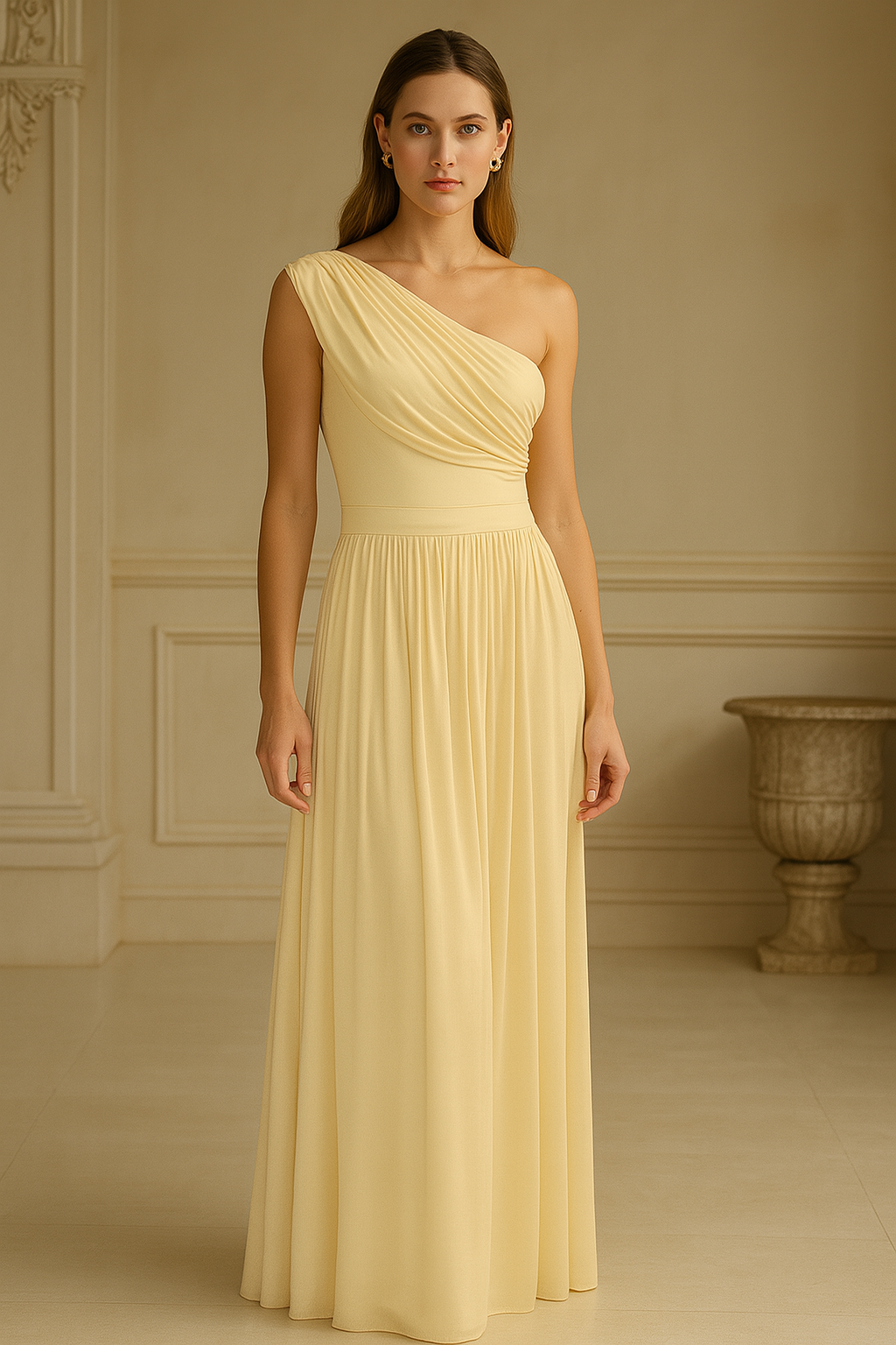 Elegant One-Shoulder Pleated Evening Gown