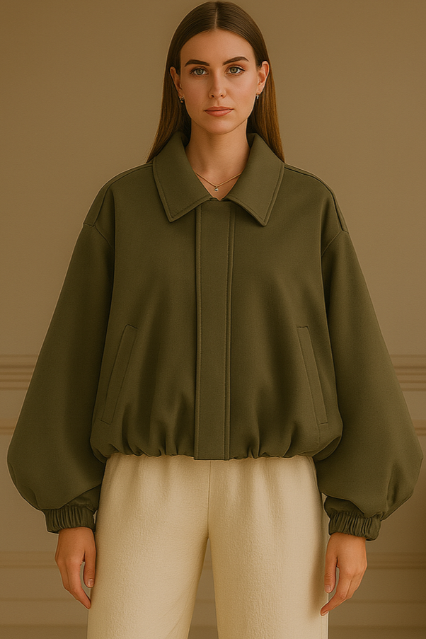 Olive Balloon-Cut Jacket – Autumn Luxe Edition