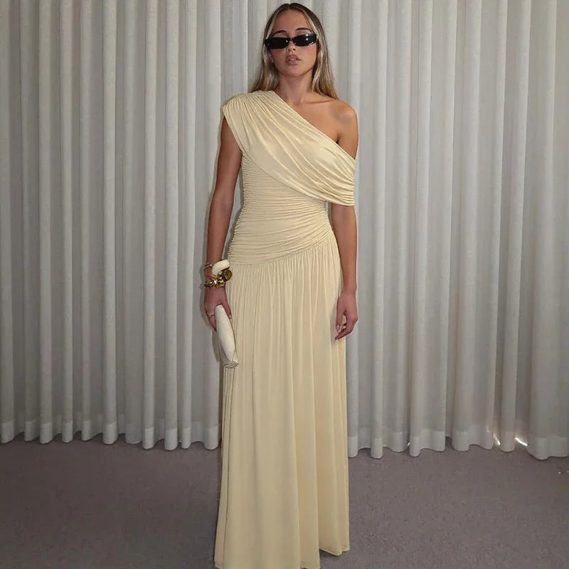 Elegant One-Shoulder Pleated Evening Gown